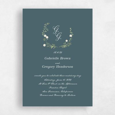 Deep Blue Spruce Wedding Invitation - Margot Portrait