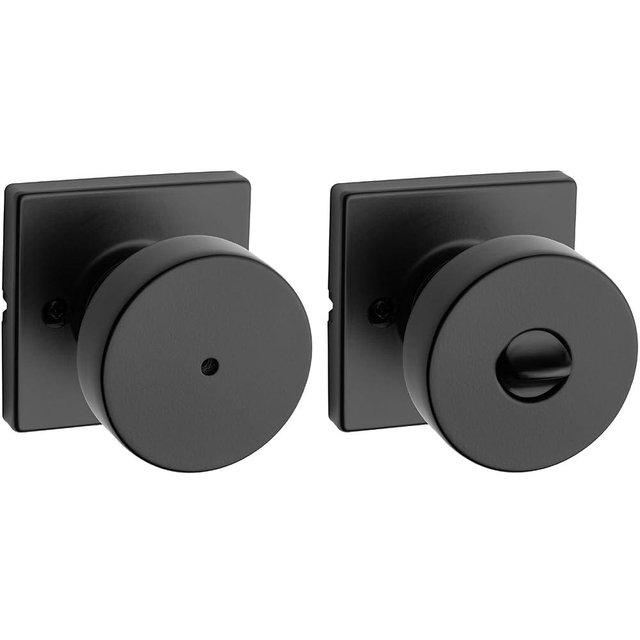 Kwikset Pismo Interior Privacy Door Knob with Lock,Door Handle for Bathroom and Bedroom,Matte Black Keyless Turn Lock Doorknob,with Microban Protection,(Pack of 10)