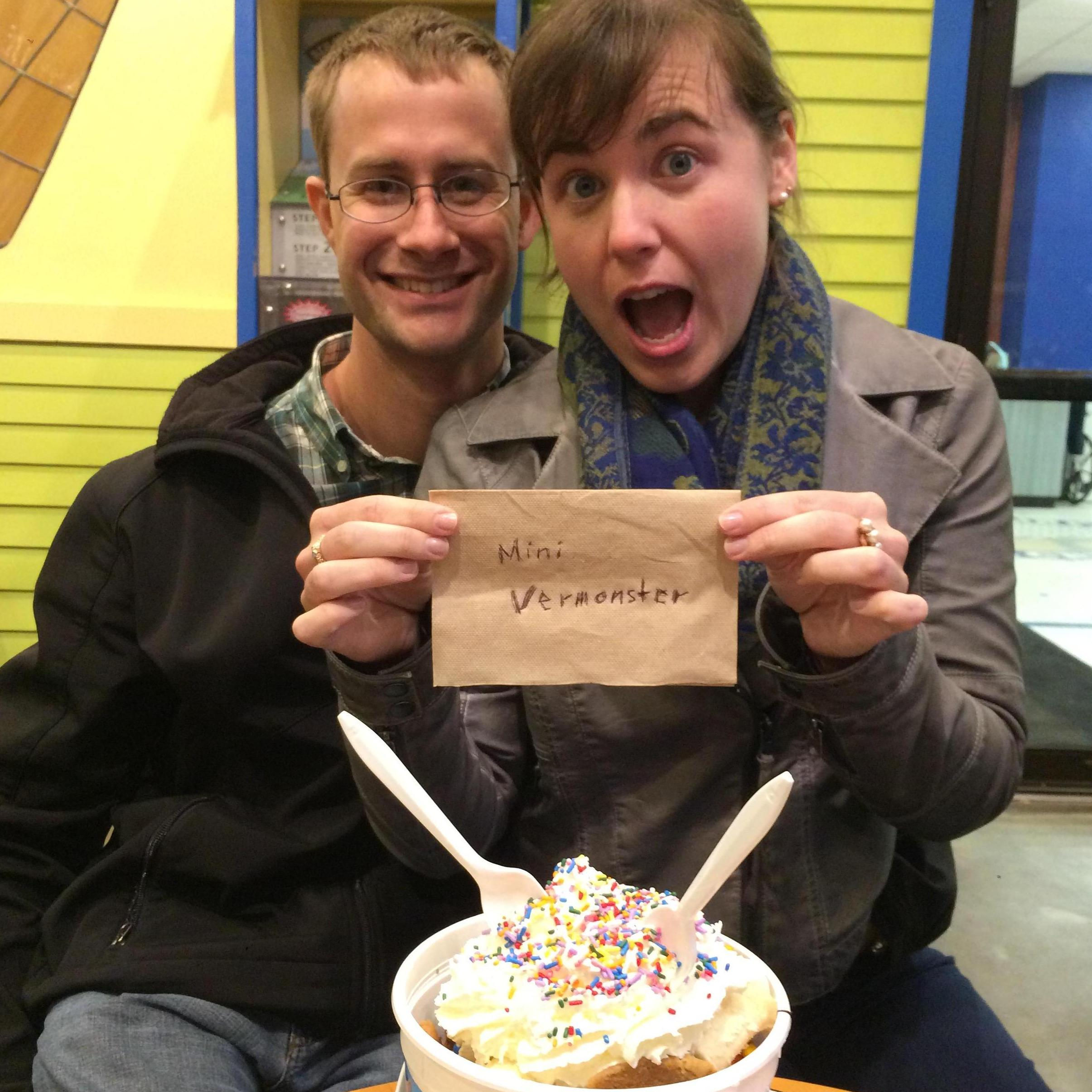 The face you make before you eat the "Mini Vermonster," aka, 12 scoops of ice cream at the Ben & Jerry's factory. No regrets!