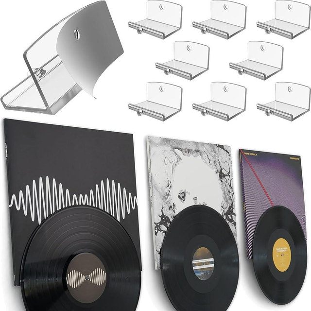 Modern JP Adhesive Vinyl Wall Mount (8-Pack) – Dual Display Album and Disc, Strong Hold Record Holder Wall, Record-Safe Easy Installation, Album Wall Mount for 1LP and 2LP – Clear