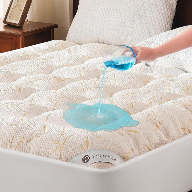 PRIMESOFT 100% Waterproof Full Size Mattress Topper, Thick Pillow Top Mattress Pad，Up to 21 Inch Deep Pocket,Soft Breathable Mattress Pad for Back Pain, Protector Cover(Beige)