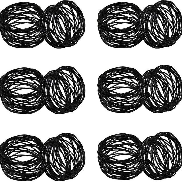 ITOS365 Handmade Round Mesh Black Napkin Rings Holder for Dinning Table Parties Everyday, Set of 12