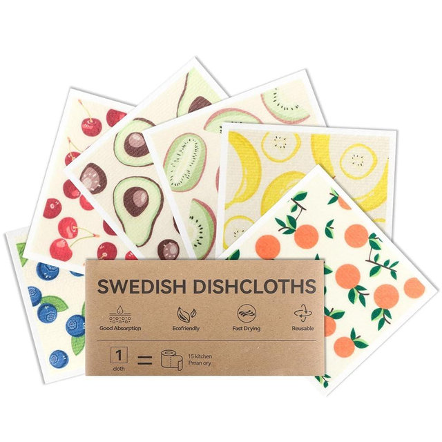 Lsnisni Swedish Dishcloths for Kitchen, 6 Pack Swedish Dish Cloths, Reusable Paper Towels, Washable Kitchen Cloth, 100% Biodegradable, Super Absorbent, Quick Drying