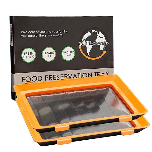 Earth's Dreams Food Preservation Tray - Kitchen Food Preservation with Elastic Lid – Reusable Food Storage Container for Refrigerator with locking Lid (Set of 2)