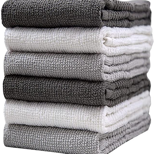 Pleasant Home Kitchen Towels (16.5”x 26”, 6 Pack) – Large Cotton Kitchen Hand Towels – Textured Solid Dyed – 369 GSM Highly Absorbent Tea Towels Set – Grey