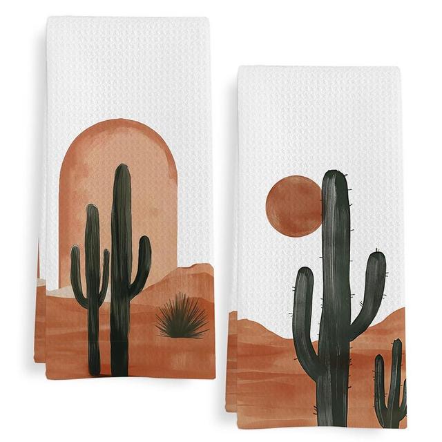 GWFSJYU Boho Southwest Cactus Kitchen Towels Set of 2, Vinatge Western Dish Tea Towels for Kitchen, Southwestern Boho Sun Decorative Hand Towel for Bathroom, Western Bathroom Decor, 16x24 Inch
