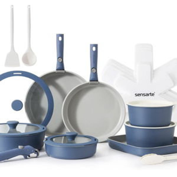 SENSARTE 24 Piece Ceramic Pots and Pans Set, Nonstick Detachable Handle Cookware, Induction Kitchen Cookware Set with Removable Handle, Healthy Non Stick for RV, Dishwasher＆Oven Safe, PFOA Free (Navy)