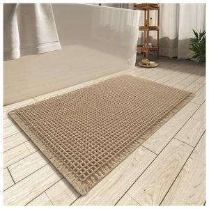 AMOAMI Upgraded Waffle Bath Mat, Super Absorbent Non Slip Bath Mats for Bathroom Floor, Machine Washable Bathroom Rugs with Tassels, Rubber Backed Bathroom Mats, Ultra Soft, 17" x 24", Brown