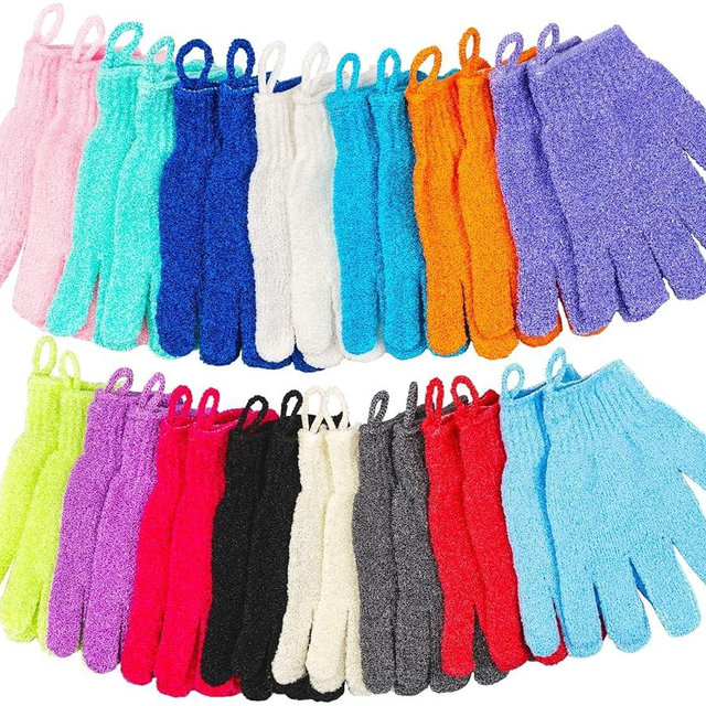 30 Pcs Exfoliating Gloves for Shower, 15 Colors Body Exfoliator Glove with Hanging Loop, Scrub Exfoliate Glove Mitt Bath Face Spa Hand Scrubber Wash Deep Scrubbing Dead Skin for Women Men, by Aisuly