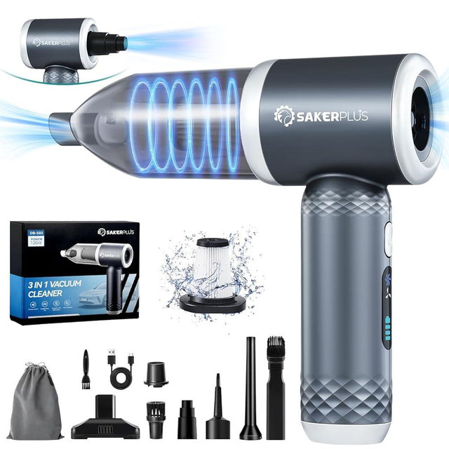 SakerPlus Mini Vacuum Cleaner, 3 in 1 Cordless Handheld Vacuum Cleaner, 13000Pa High Power Car Vacuum Cleaner with Brushless Motor,Adjustable Car Vaccum Portable Cordless for Cars,Desktop-DBS03