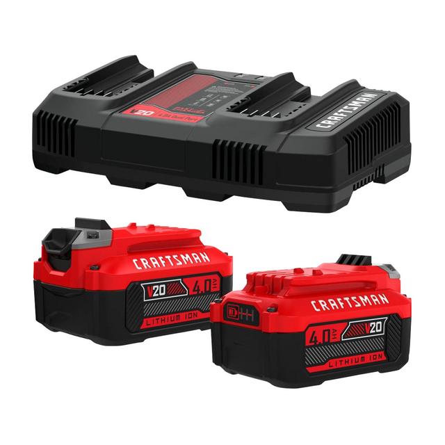 CRAFTSMAN V20 20-Volt Max 2-Pack; 4 Amp-Hour Lithium Power Tool Battery & 20-Volt Max Power Station