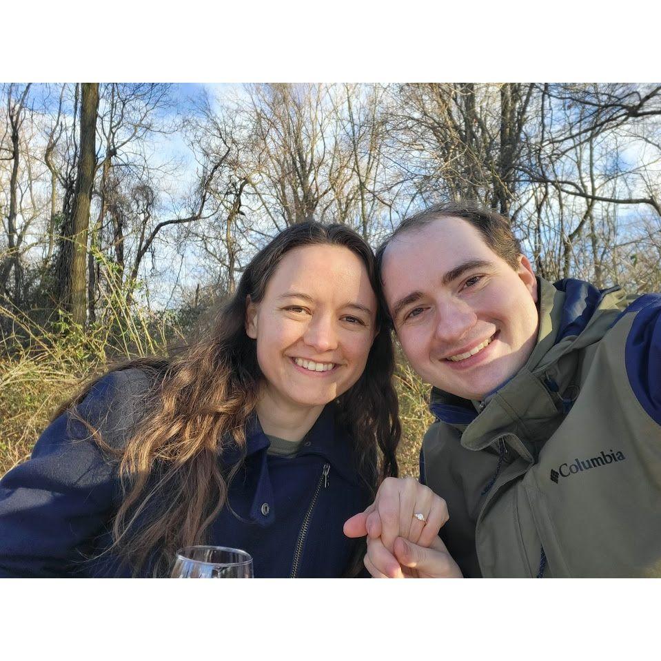 Engaged! In the Institute Woods, once again, complete with a wine and cheese picnic <3