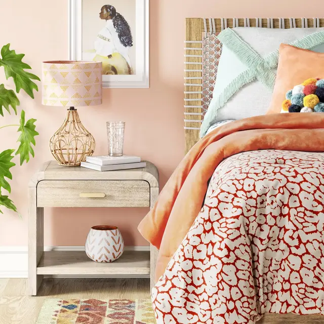 Zebrina Wood Nightstand with Drawer Natural - Threshold™: Bohemian Style, Arched Design, Square Shape, Stained Finish