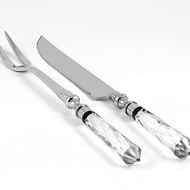 Carving 2 Pc Set - Knife 14" Long - Two Tined Fork 13" Long - Crystal Handle - Beautiful Gift Box - by Barski - Made in Europe