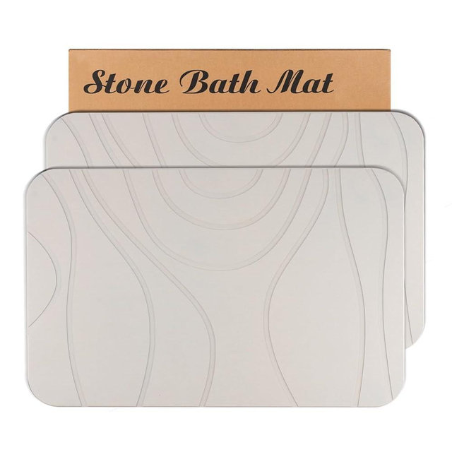 HUMIGA Stone Bath Mat, 2 Pack Diatomaceous Earth Shower Mat, Non-Slip Super Absorbent Quick Drying Bathroom Floor Mat, 24x15, White