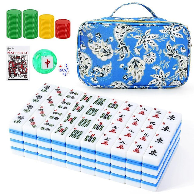 BeautyChen American Mahjong Tile Set, 166 Premium 1.2-inch Tiles with Blue Printed Carrying Bag, Complete Portable Set Includes Dice & Chips, Ideal Mahjong Gifts for Travel, Mahjong Lovers, Beginners