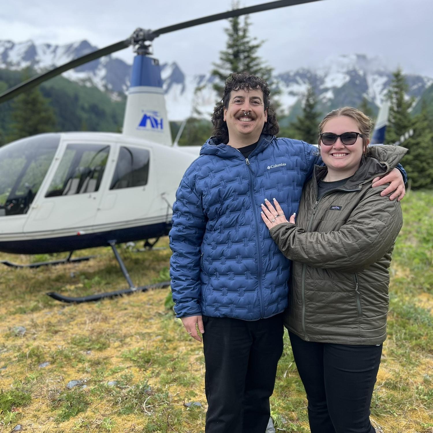 We rode in a helicopter to the proposal spot.