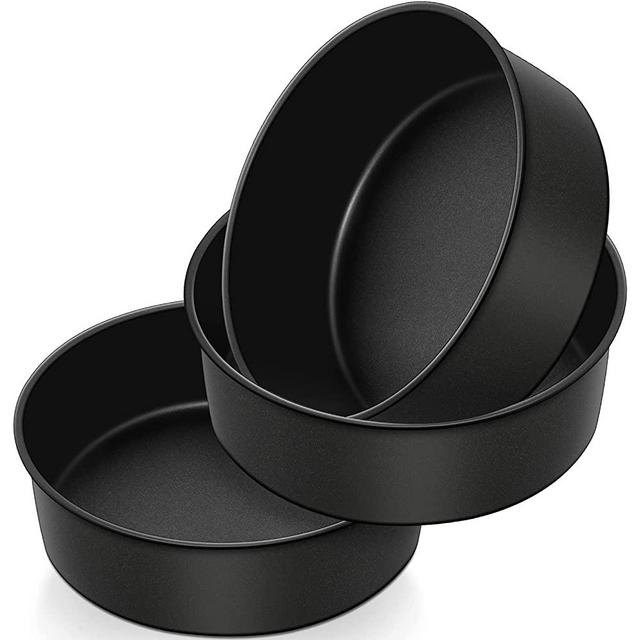 P&P CHEF Nonstick 8 Inch Cake Pan Set of 3, Round Cake Baking Pans Tins for Layer Birthday Wedding Cake, 3 Inch Deep Side & One-piece Design, Stainless Steel Core & Non Toxic, Black