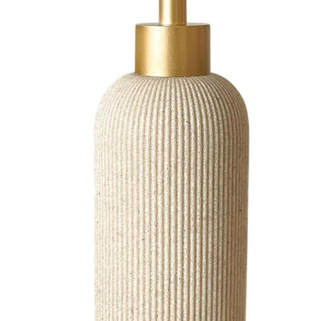 Lunestella Sand Beige Hand Soap Dispenser for Bathroom and Kitchen with Silver Pump, Lotion, Dish Soap, Multiuse, Luxury Farmhouse Style, Sandstone Finish, Rust Proof, 7oz (Matte Gold)