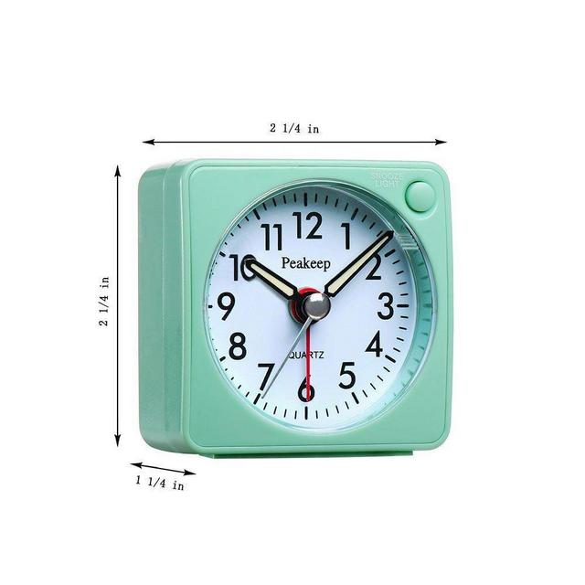Peakeep Ultra Small, Battery Travel Alarm Clock with Snooze and Light, Silent with No Ticking Analog Quartz (Aquamarine)