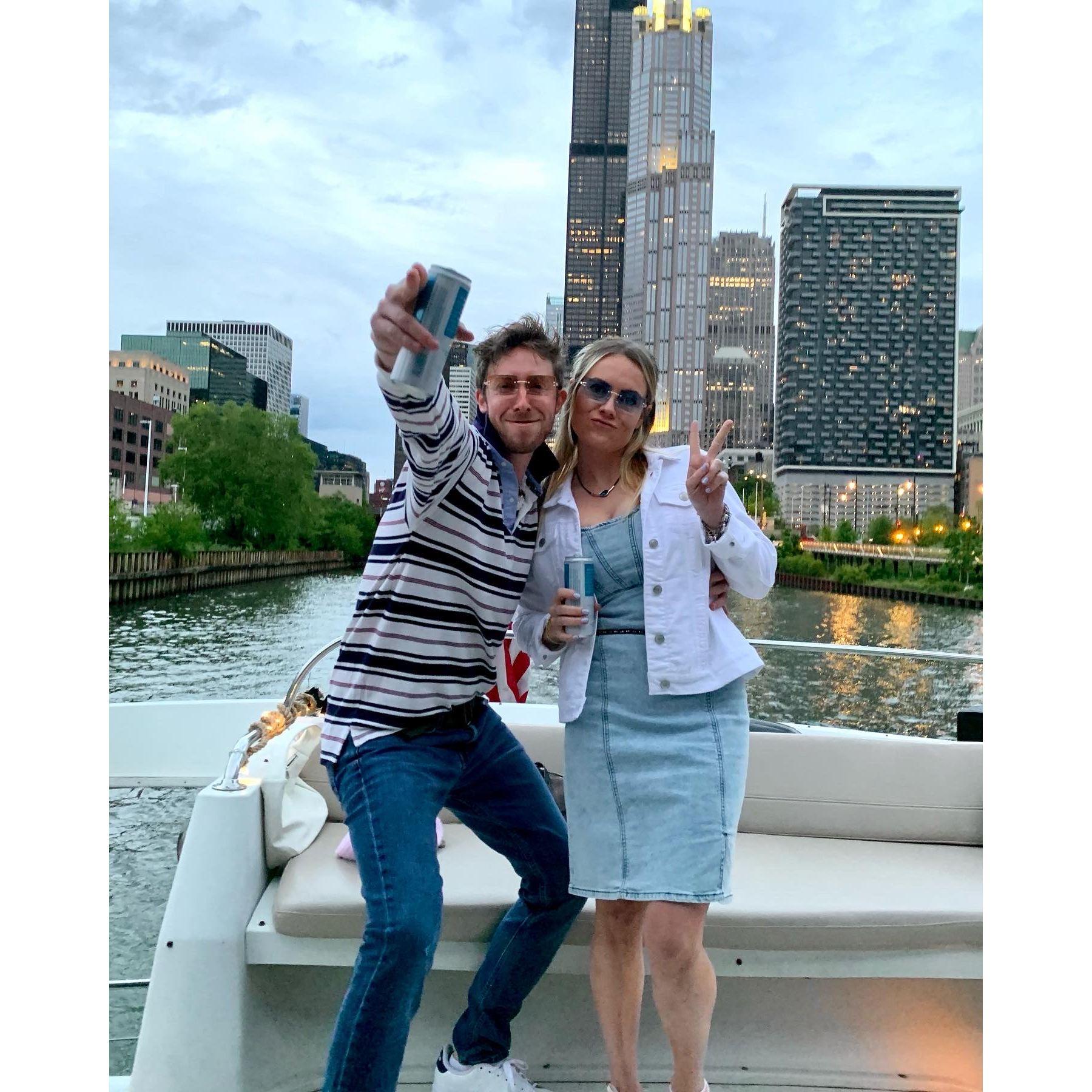 Boat cruising on the Chicago river, early 2000s style