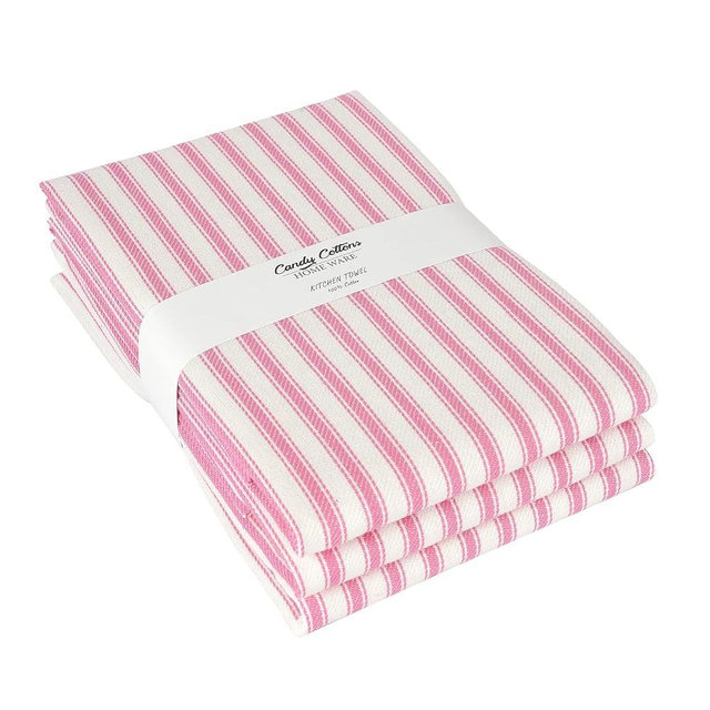 Candy Cottons Stripe Kitchen Hand Towels Decor Hanging Loop Tea Towels Boho Stripe Absorbent Festive Gift Set of 3 Pantry Reusable 18x28 Inch Kitchen Dish Towels|Trendy Spring French Stripe| Pink