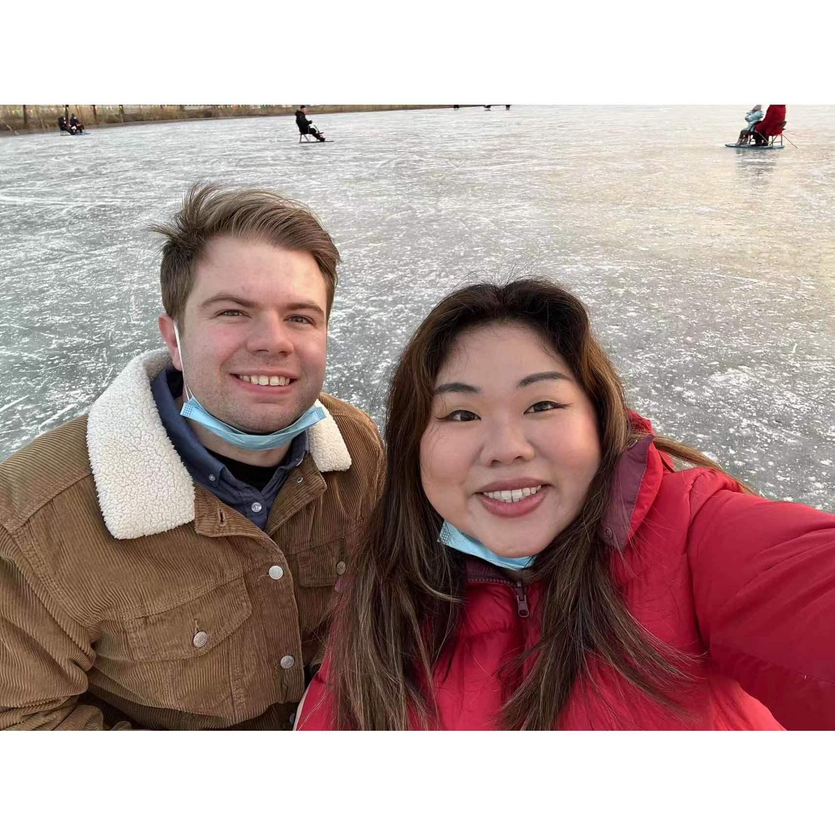 sledding on another frozen lake in Beijing