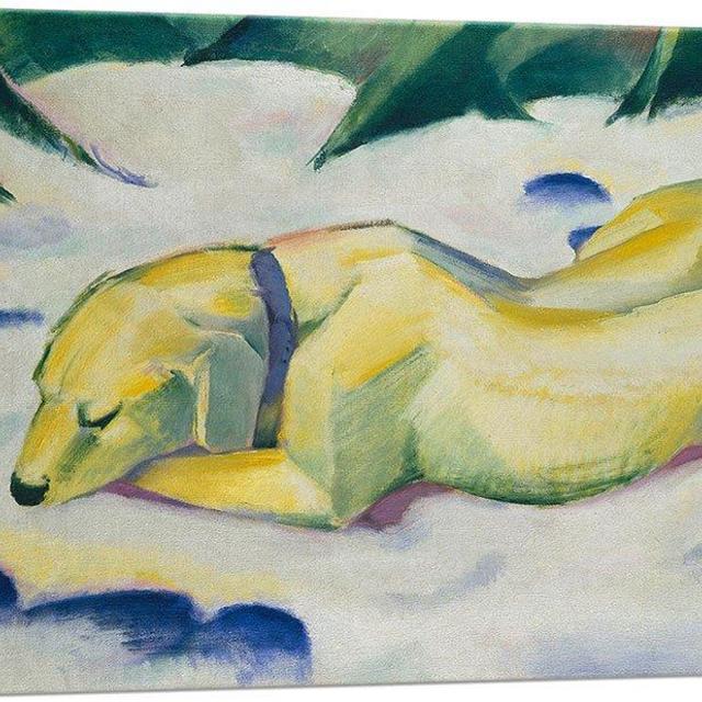 ARTCANVAS Dog Lying in The Snow 1910 Canvas Art Print by Franz Marc - 12" x 8" (0.75" Deep)