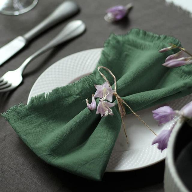Ayuzawa Handmade Cloth Napkins 100% Cotton Napkins with Fringe，Delicate Handmade Cloth Napkins for Dinners, Parties, Weddings and More，18 x 18 Inch Set of 4 - Green