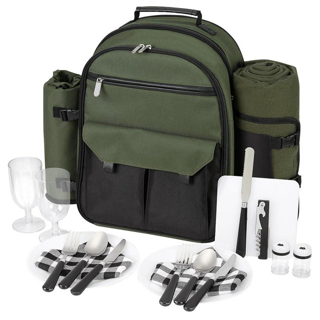 22L Insulated Picnic Basket Leak Proof Picnic Backpack for 2, Green Camping Gifts, Cool Bridal Shower Gifts for Bride and Groom, Mr and Mrs, Anniversary Engagement Wedding for Newly Engaged Couples