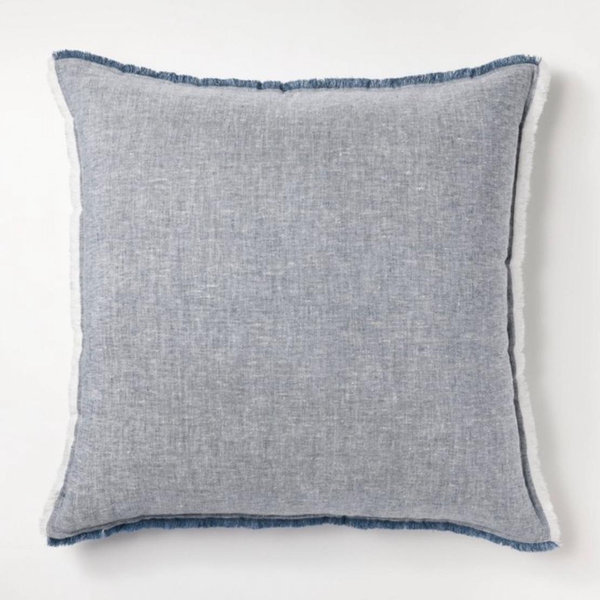 Oversized Reversible Linen Square Throw Pillow with Frayed Edges - Threshold™ designed with Studio McGee - Blue