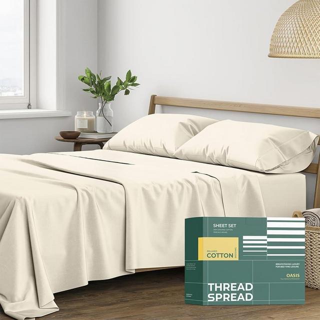 THREAD SPREAD 100% Organic Cotton Sheets King Size - 4 PC Organic Cotton King Percale Size Weave Sheet Set, Soft, Cooling, Crisp & Breathable, 16" Deep Pocket Hotel Quality Bedding Set - Ivory