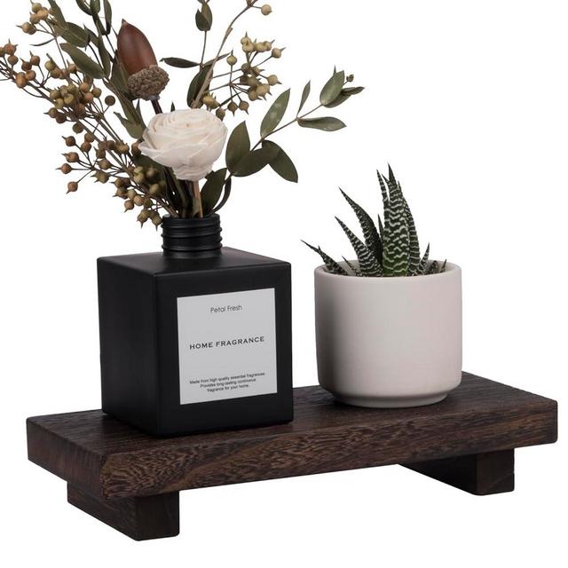 Small Wood Tray Pedestal Stand Farmhouse Bathroom Decor Decorative Wooden Riser Kitchen Soap Dish Holder for Vanity, Counter, Sink, Dark Brown