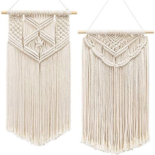 Mkono 2 Pcs Macrame Wall Hanging Art Woven Wall Decor Boho Chic Home Decoration for Apartment Bedroom Living Room Gallery, 22" L x 13" W and 24" L x 13" W