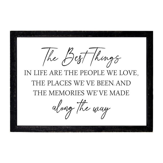 Comurdyo The Best Things in Life Sign 15.7''×11'' Framed Wood Memories Inspirational Quotes Wall Decor Vintage Farmhouse Wedding Gifts Sign Wall Art for family Home Bedroom (Black White)