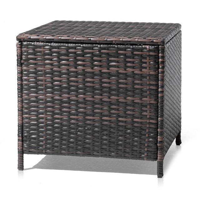 VINGLI 27 Gallon Outdoor Deck Box, Wicker Outdoor Storage Box with Lid, Small Storage Bin Container for Outside and Patio, Patio Rattan Side Table for Yard Porch (Brown, Square)