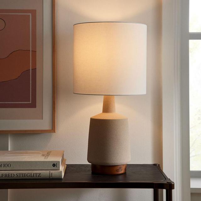 Wood And Ceramic Table Lamp, Large, Sand, Burnt Wax
