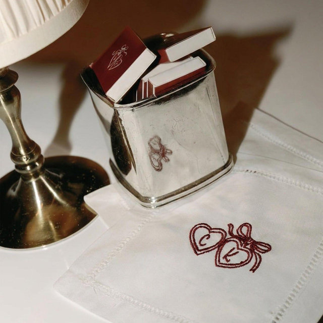 Embroidered Linen Cocktail Napkins, Custom Monogram Heart Wedding Coasters, Bridal Favor