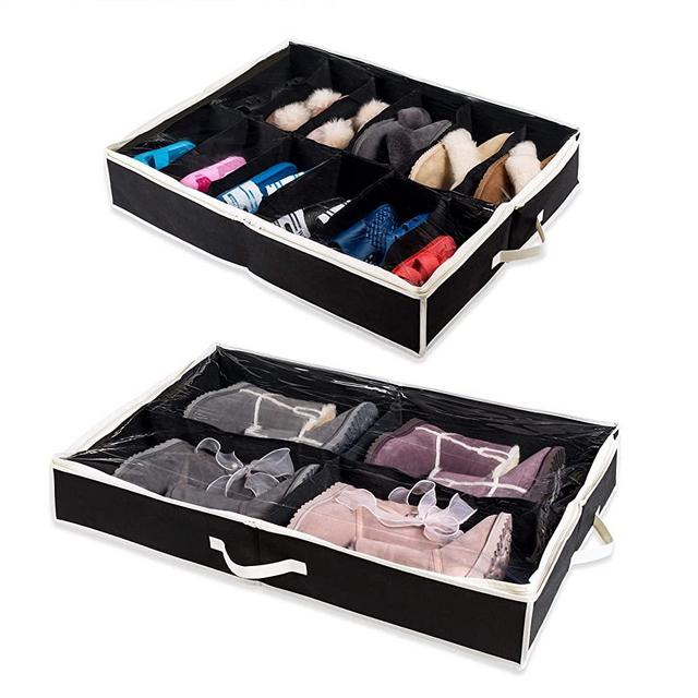 Woffit Under The Bed Shoe Organizer Fits 16 Pairs + 4 Pairs Boots – Sturdy & Breathable Materials – Underbed Storage Solution for Kids Men & Women Shoes – Great Space Saver for Your Closet!