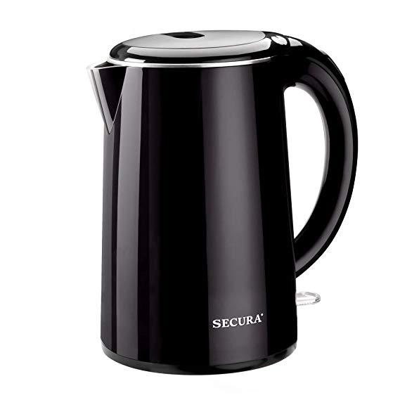 Secura The Original Stainless Steel Double Wall Electric Water Kettle 1.8 Quart (Black)