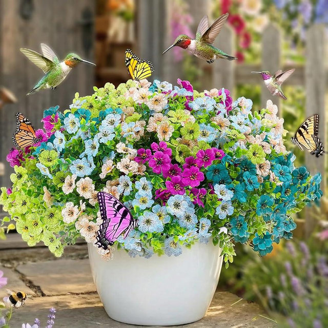 Qubigko Artificial Flowers for Outdoor Decor, 16 Pack UV-Resistant Fake Colorful Silk Daisy Flowers, Perfect for Spring & Summer Decorating – Front Porch, Patio, Window Boxes, and Potted Plants
