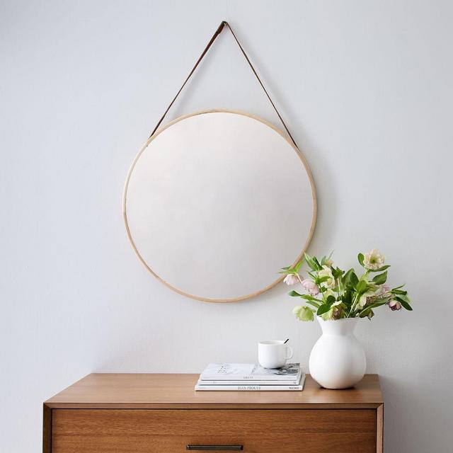 Modern Hanging Mirror, Natural + Tan, UPS