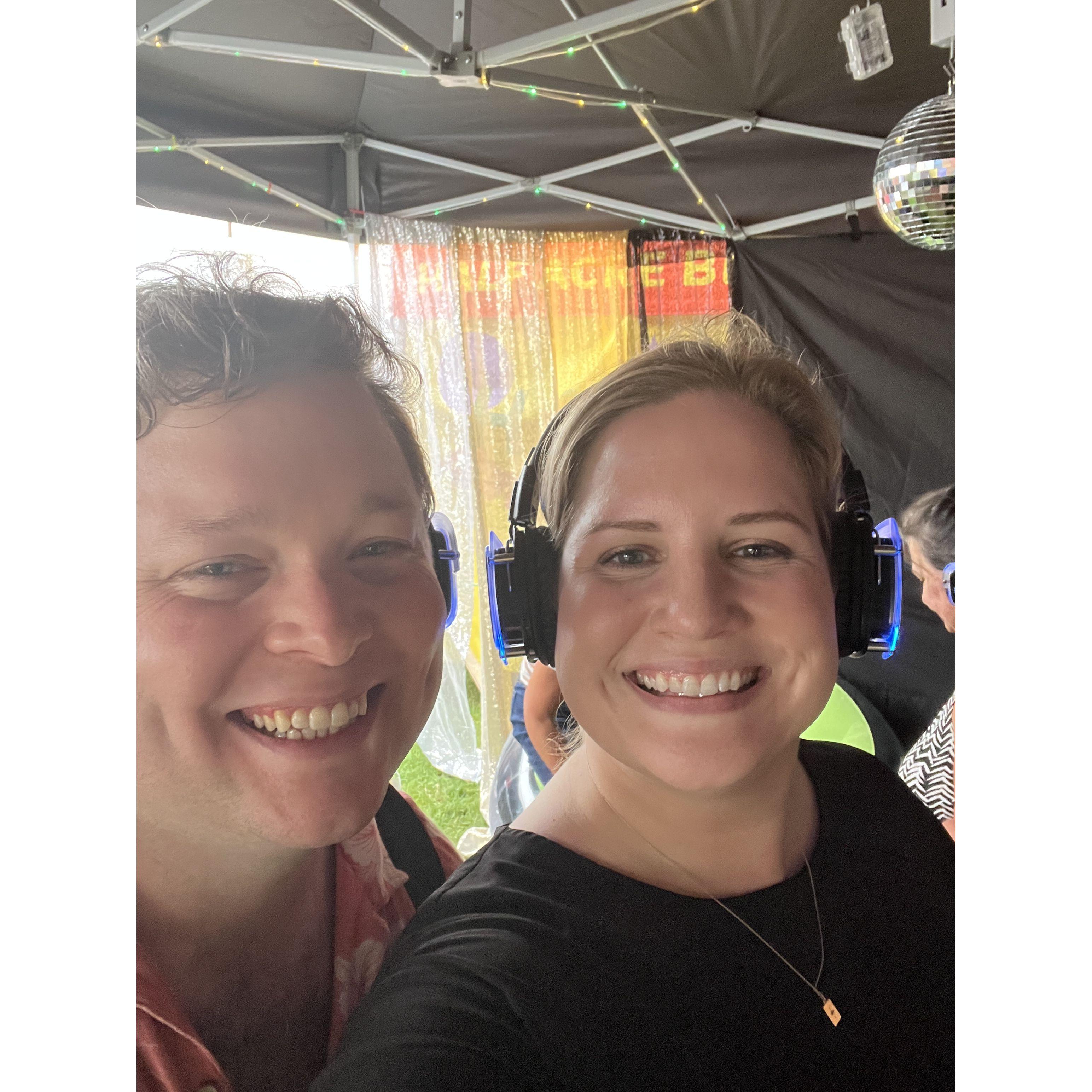 Trying out a silent disco at the Great Taste of the Midwest in Madison.
