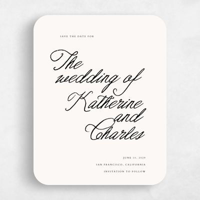 Beige Rounded Wedding Save the Date - Devan Portrait