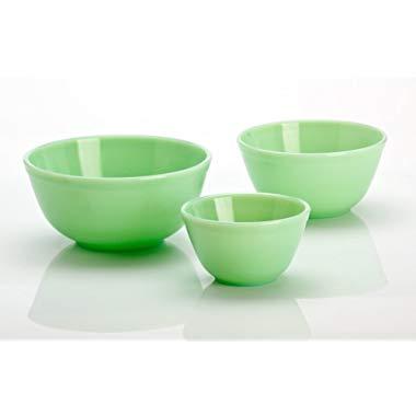 3 Pieces Glass Mixing Bowl Set - Jade (Green) Color - 20 oz, 40 oz, 65 oz