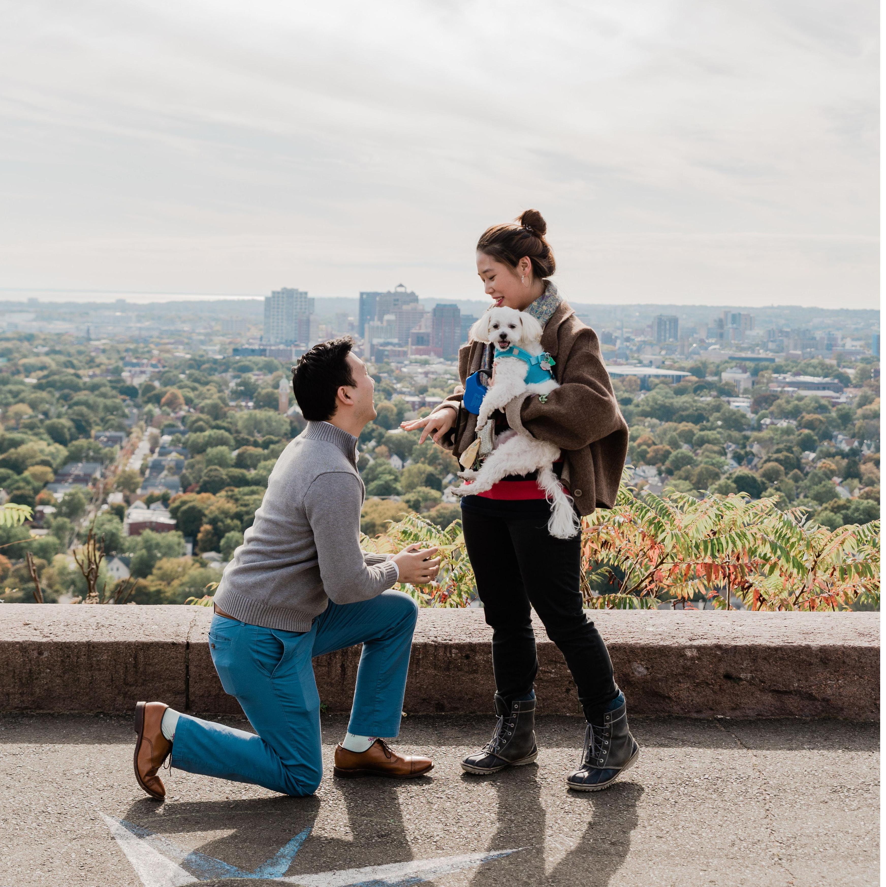 Peter's proposal to Ale at the top of East Rock Park in New Haven, CT. (2019)