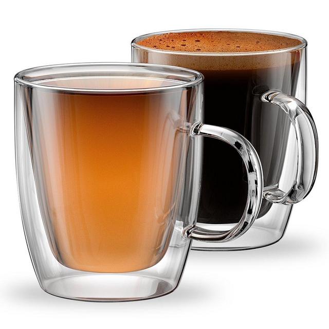 Stone & Mill Glass Coffee Mugs Double Wall Insulated Cups for Espresso, Latte, Cappuccino, Thermo Glassware, Modena Collection, Set of 2, Gift-boxed Am-10 12 oz