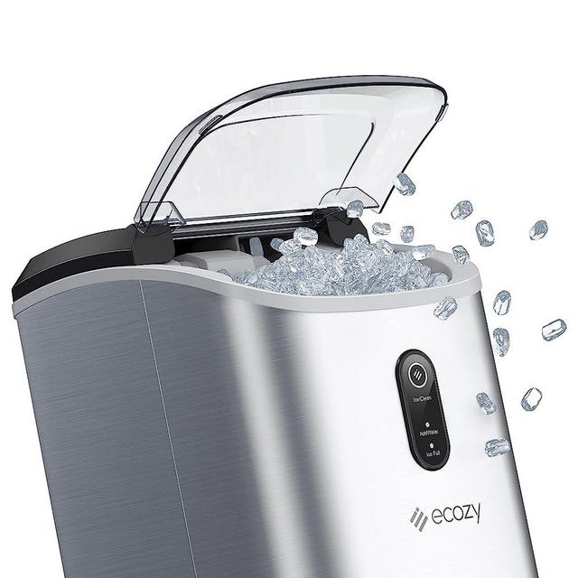 ecozy Nugget Ice Maker Countertop - Chewable Pellet Ice in 5 Minutes, 33 lbs Daily Output, Stainless Steel Housing, Self-Cleaning Ice Machine with Ice Bags for Parties, Kitchen, Bar, Office, Silver