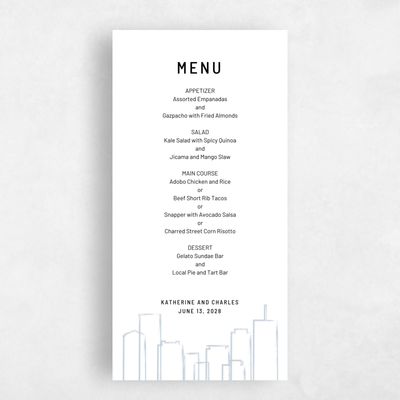 Blue Wedding Menu - Chicago Skyline