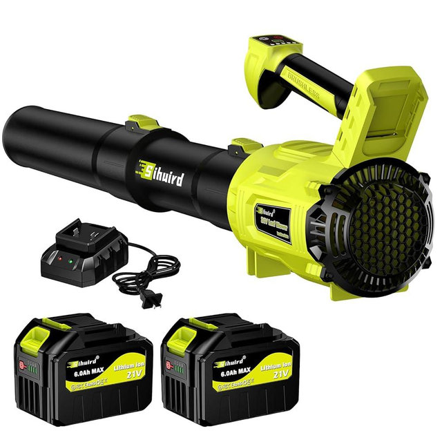 Sihuird Leaf Blower Cordless,2 x 21V 6.0Ah Battery and Charger, 680CFM/190MPH Brushless Motor Electric Leaf Blower, 5-Variable Speed & Turbo Mode, Blowers for Lawn Care, Patio Cleaning(Green)